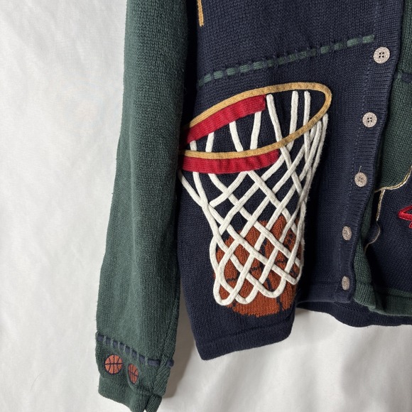Vtg Y2K Christopher & Banks L Embroidered Basketball Cardigan Sports Sweater - Picture 3 of 12